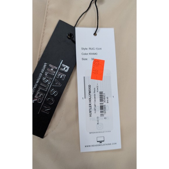 NWT Hustler Reason Khaki Pants Carpenter Cargo  Sz 32 Tan - Picture 7 of 12